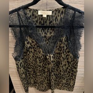 Lovestitch Leopard Print Blouse with Black Lace Small